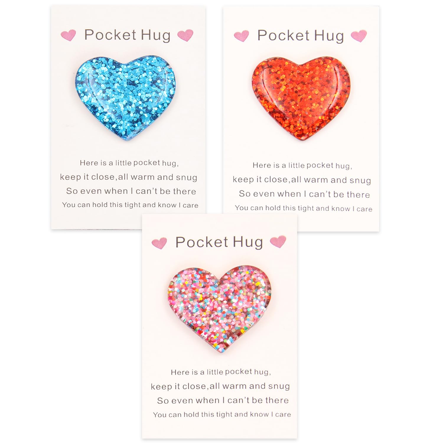 ELNX 3 Pcs Pocket Hugs | Heart Pocket Hug Gift for Friends Children Back to School Gifts Girls Positive Good Luck for Birthday Christmas Valentines Day Birthday(Red, Blue, Colorful)
