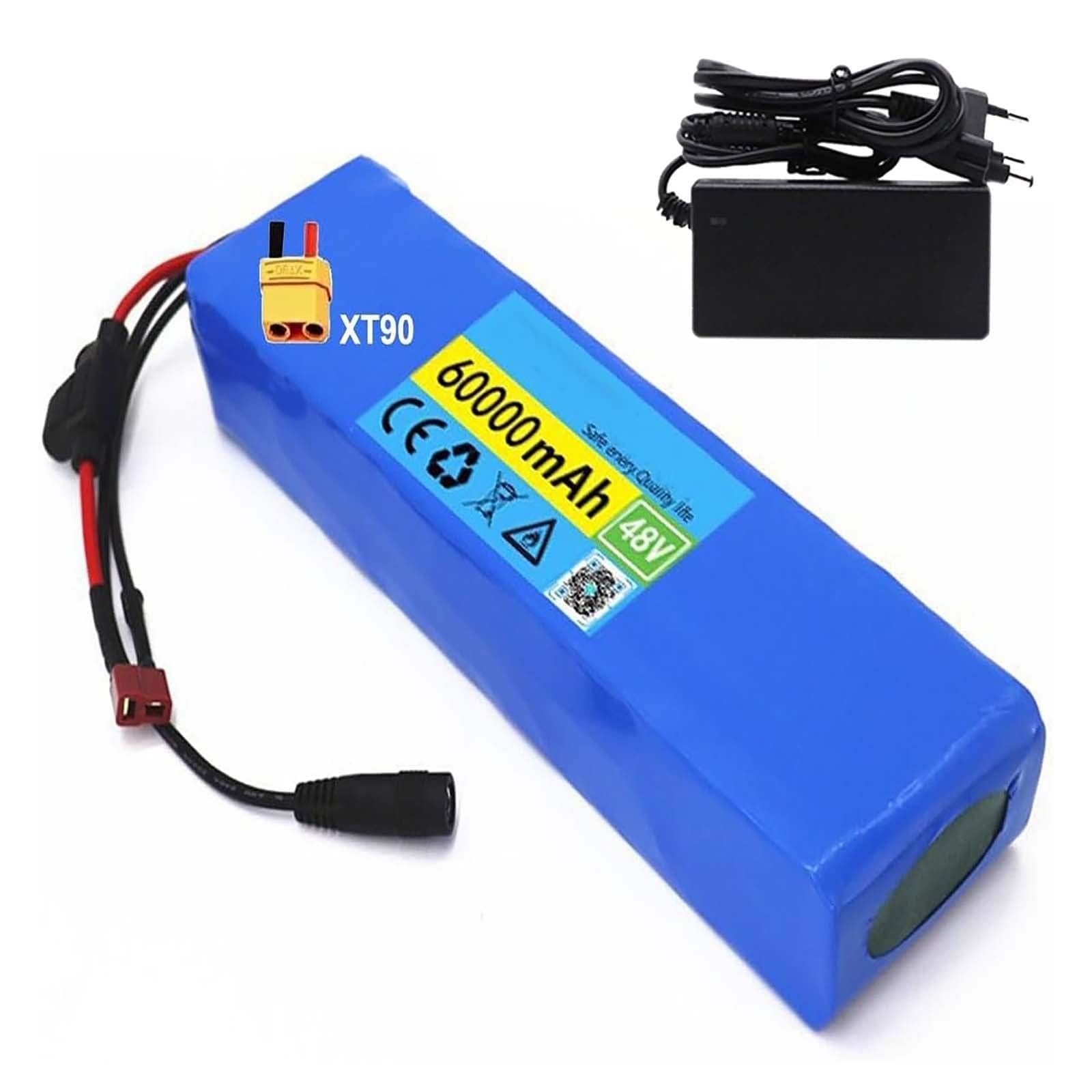 Batteria per ebike da 48 V 60 Ah, pacco batteria al litio per motore di bicicletta elettrica/scooter da 1000 W, 750 W, 500 W con BMS integrato, pacco batteria per bici elettrica con caricabatterie