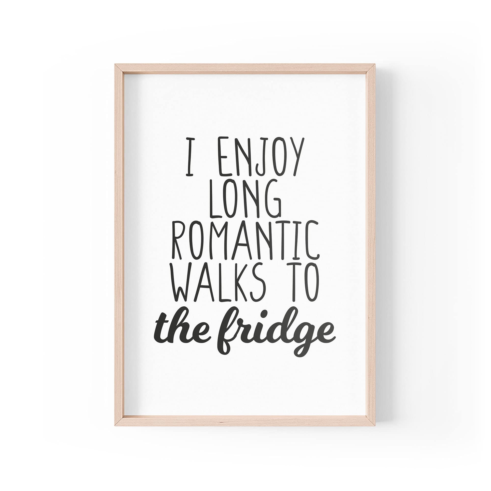 Tongue in Peach Funny Quote Print | Home Prints | I Enjoy Long Romantic Walks To The Fridge | Typography Kitchen | A4 A3 A5 | *FRAME NOT INCLUDED* - A3 - PBH28
