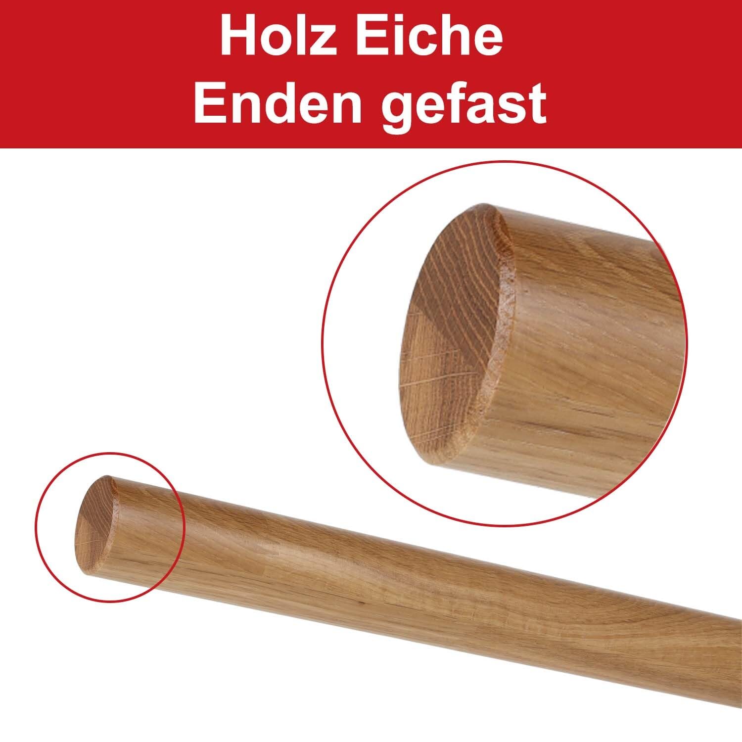 TIBU Eiche keilgezinkt Holz Handlauf Geländer 0,3m - 6m, Länge 80 cm und 2 Edelstahl Halter Schwarz