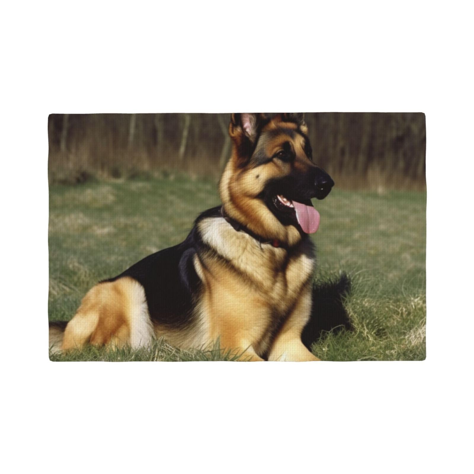 6PCS Linen Placemats Set German Shepherd Dog Place Mat for Dining Table 12x18 Inch Heat Resistant Place Mats Non-Slip Table Mats for Kitchen Weddings Party Decor Indoor/Outdoor