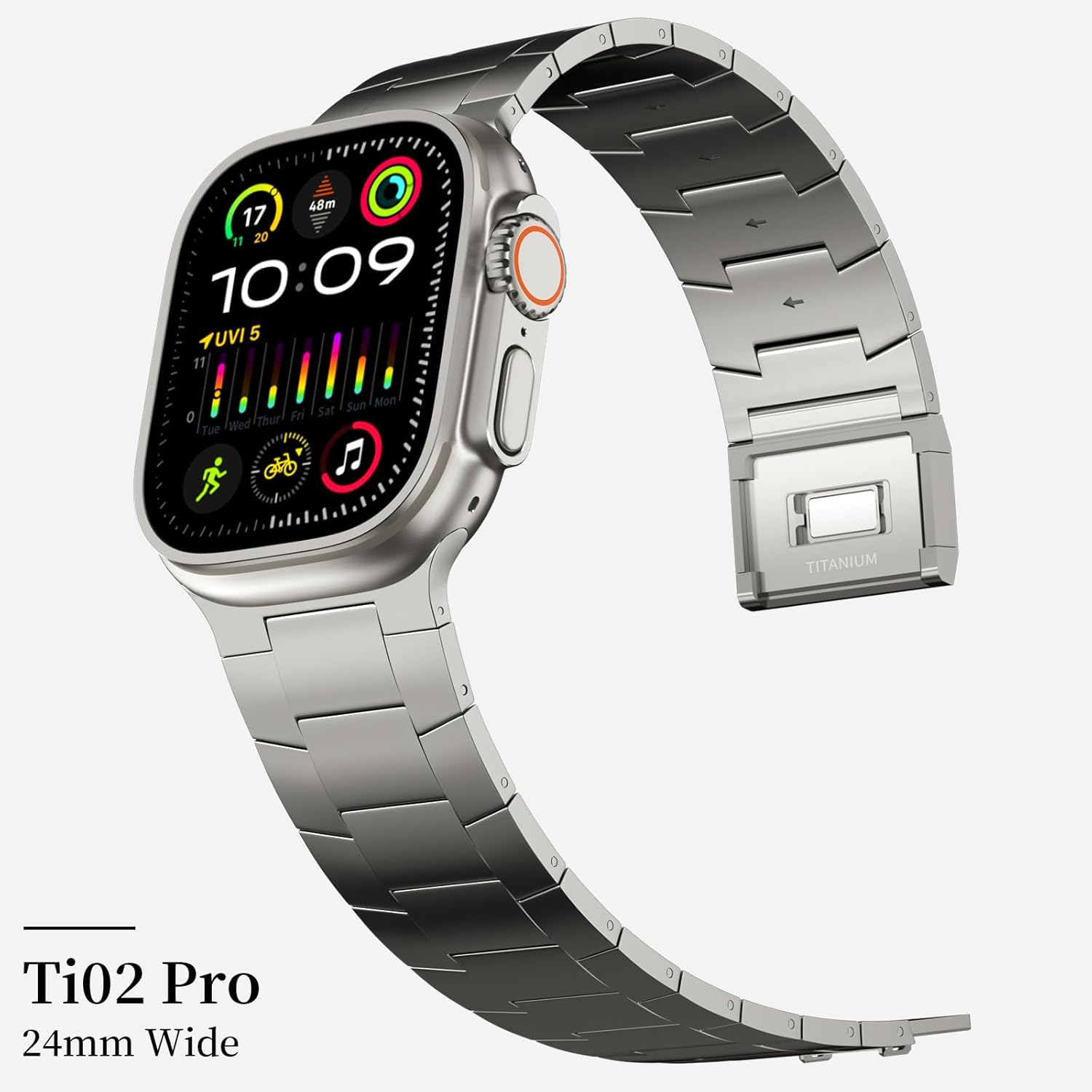 ACESTAR Full Titanium Band Compatible with Apple Watch Ultra 3/2/1 49mm/ Series 10 46mm, 24mm Wide Adjustable Links with Titanium Magnetic Clasp Connectors and DLC Coating - Image 3