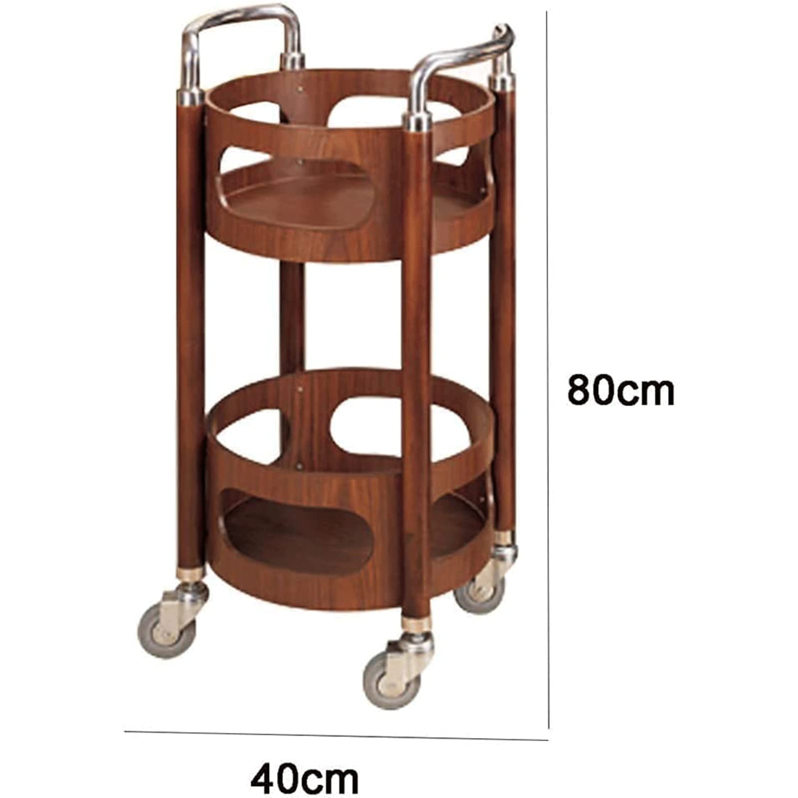 OLOTU Portátil Carro de Barra Redondo de Doble Capa con barandilla Carro de Acero Inoxidable Carro de Servicio de Vino de Madera Maciza Carro de Catering para Cocina Durable