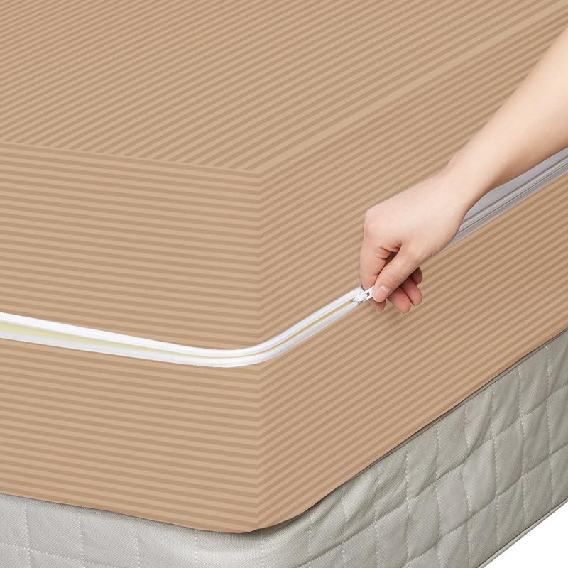 VAS COLLECTIONS Premium Cotton Mattress Cover/Protector with Zipper Chain|Provides All Around Protection with 360° Encasing |for Diwan Bed Matttess- 60X78 inches (5 x 6.5 ft) - Pack of 1 - Beige-image-36