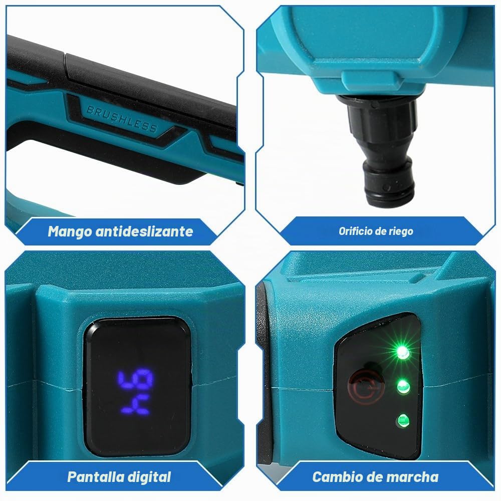Limpiador de alta presión con batería, 100 bar, para Makita 18 V, con boquilla 6 en 1, motor sin escobillas, 380 l/h, pistola de limpieza a presión portátil para coche, casa, césped, jardín (2