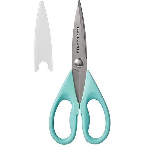 KitchenAid All Purpose Kitchen Shears with Protective Sheath Durable Stainless Steel Scissors, Dishwasher Safe, Soft Grip Comfort Handle, 8.72 Inch, Aqua Sky