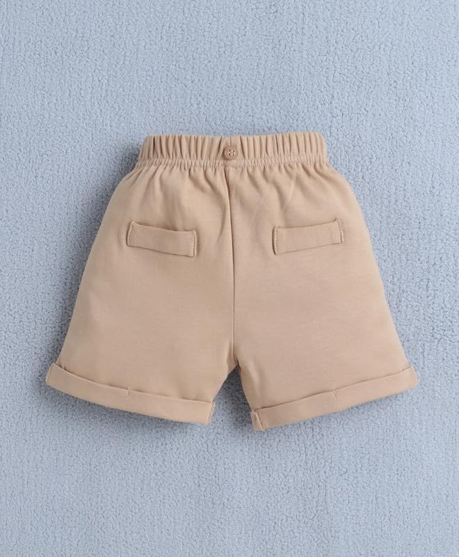 Image of BUMZEE Boys Regular Fit Half Sleeves Collar Neck Cotton Bodysuit & Short Set With Applique Bow Suspender & Cap