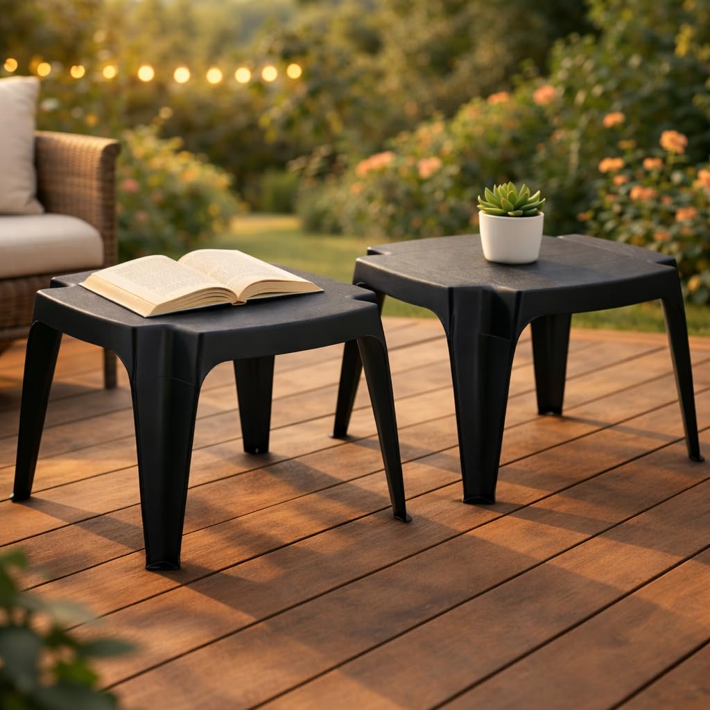 Gartenhocker Kunststoff Anthrazit – 4-in-1 Beistelltisch, Sitzhocker & Fußhocker, leicht & stapelbar, wetterfest für Garten, Balkon & Camping (4)