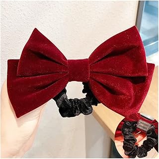 JINGGEGE Horquillas para el pelo para mujer, niña, elegante, color negro, vino, rojo, lazo, accesorio para el pelo para fiestas (color : cuerda de pelo rojo vino y rojo)