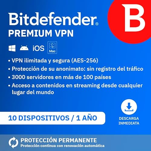 Bitdefender Premium VPN 2026| 10 Dispositivos | 1 Año | PC/Mac/iOS/Android | Código de activación por email | Renovación automática