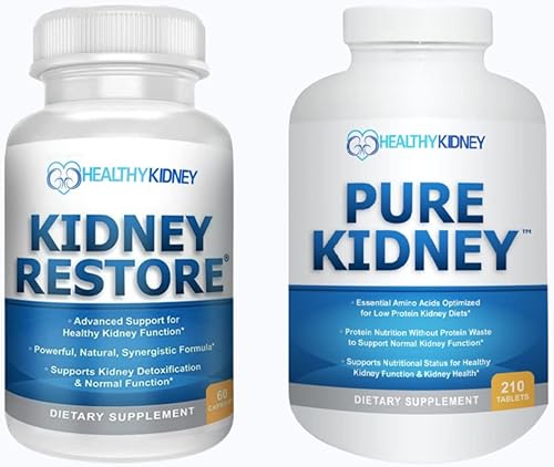 Kidney Restore & Pure Kidney Paquete de 2 unidades para limpieza renal y apoyo a los niveles de proteínas con una dieta renal baja en proteínas