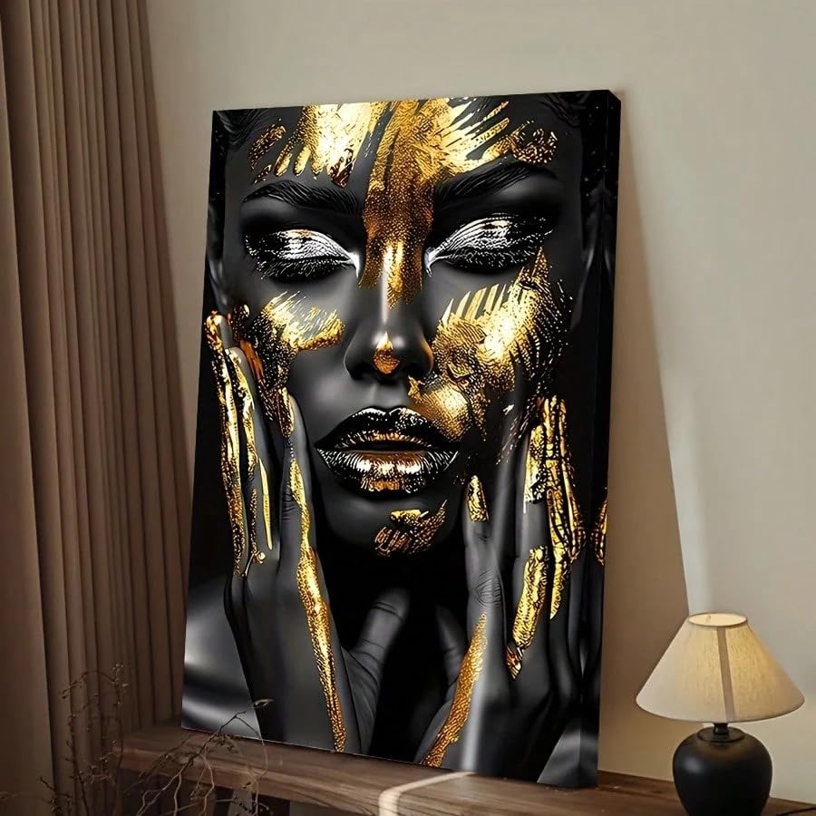 Tableau femme yeux clos lumière dorée 30x40 cm sans cadre