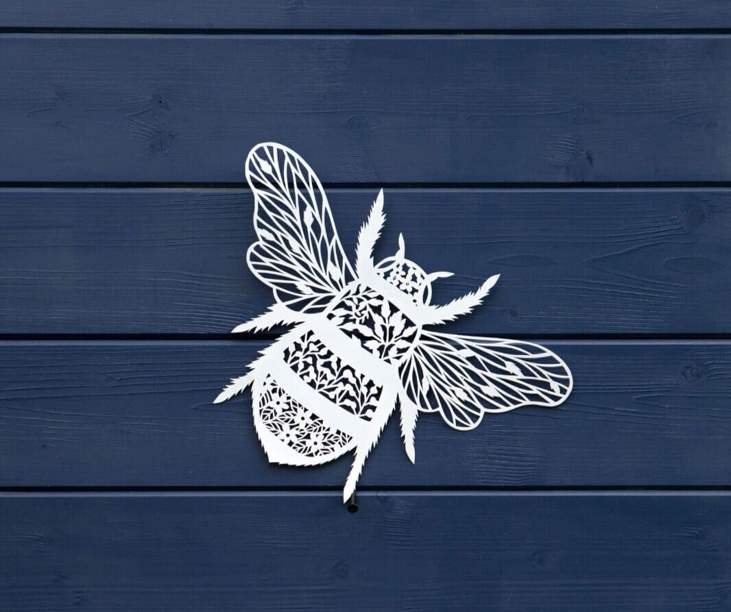 Burgess Home & Garden White Metal 30Cm Bumble Bee Metal Wall Plaque | White Hanging Indoor Outdoor Floral Sun Gift
