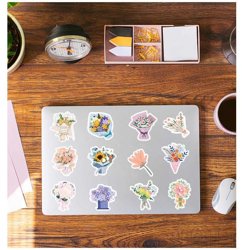 100 Pcs Bouquet Stickers for Water Bottle,Phone,Guitar,Laptop,Skateboard,Luggage,Holding Flowers Nordic Style Stickers Waterproof Vinyl,Graffiti Decorate for Teens Girls Boys Child Motivate Gift - Image 3
