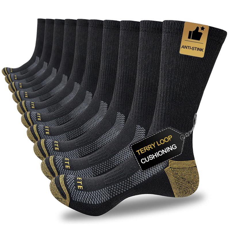 JOYNÉE Men's Athletic Crew Socks, 5/10 Pairs, Light Cushion Work Socks