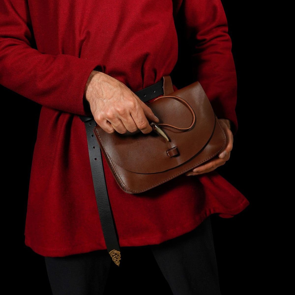 Mythrojan Borsa in pelle medievale extra grande per cintura di ristrutturazione, accessorio Larp