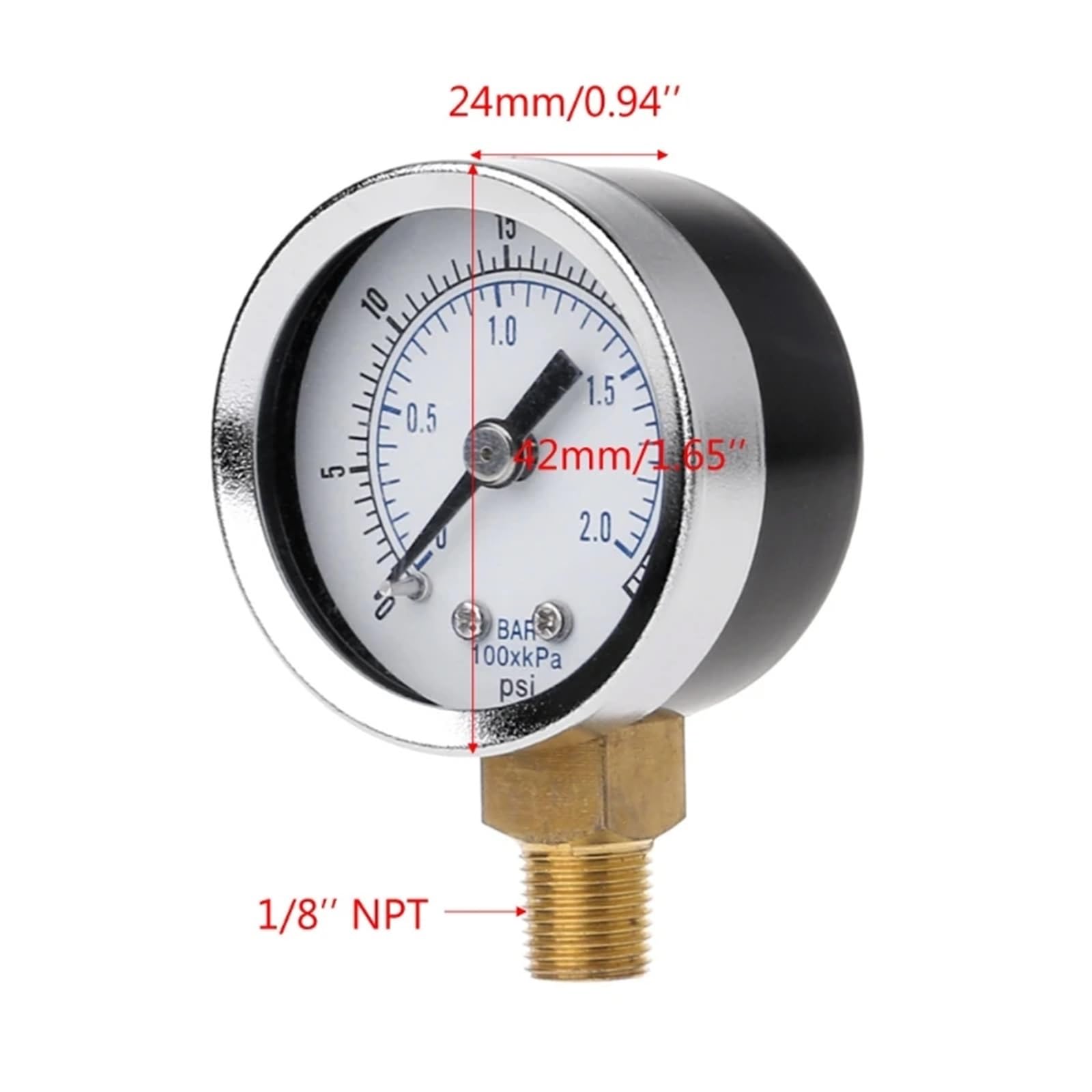 Manometro 0-30 psi 0-2 bar Manometro idraulico a bassa pressione Manometro a doppia scala Filettatura 1/8" BSPT for carburante 1 pz