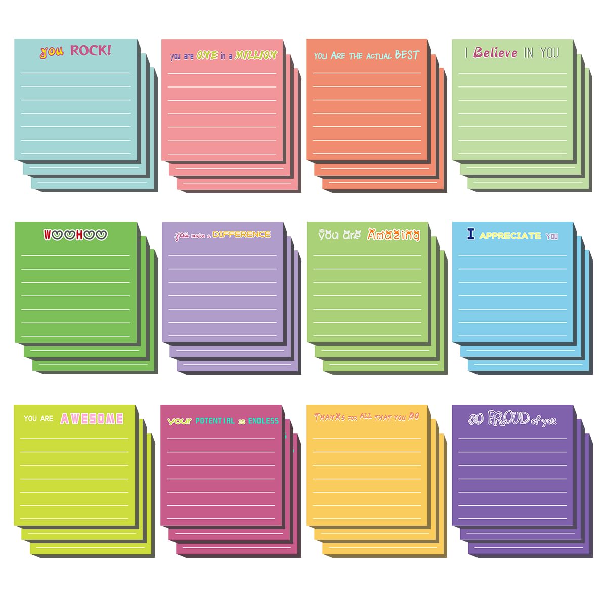36 Pcs Inspirational Sticky Notes With Lines - 3x3 Inch, 12 Colors, Appreciation Quotes, For Office & Home - View #2