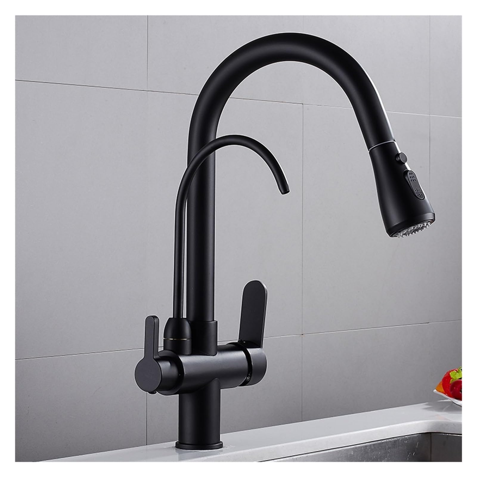 Robinet trois voies avec filtre à eau intégré mitigeur cuisine noir mat WF-0195