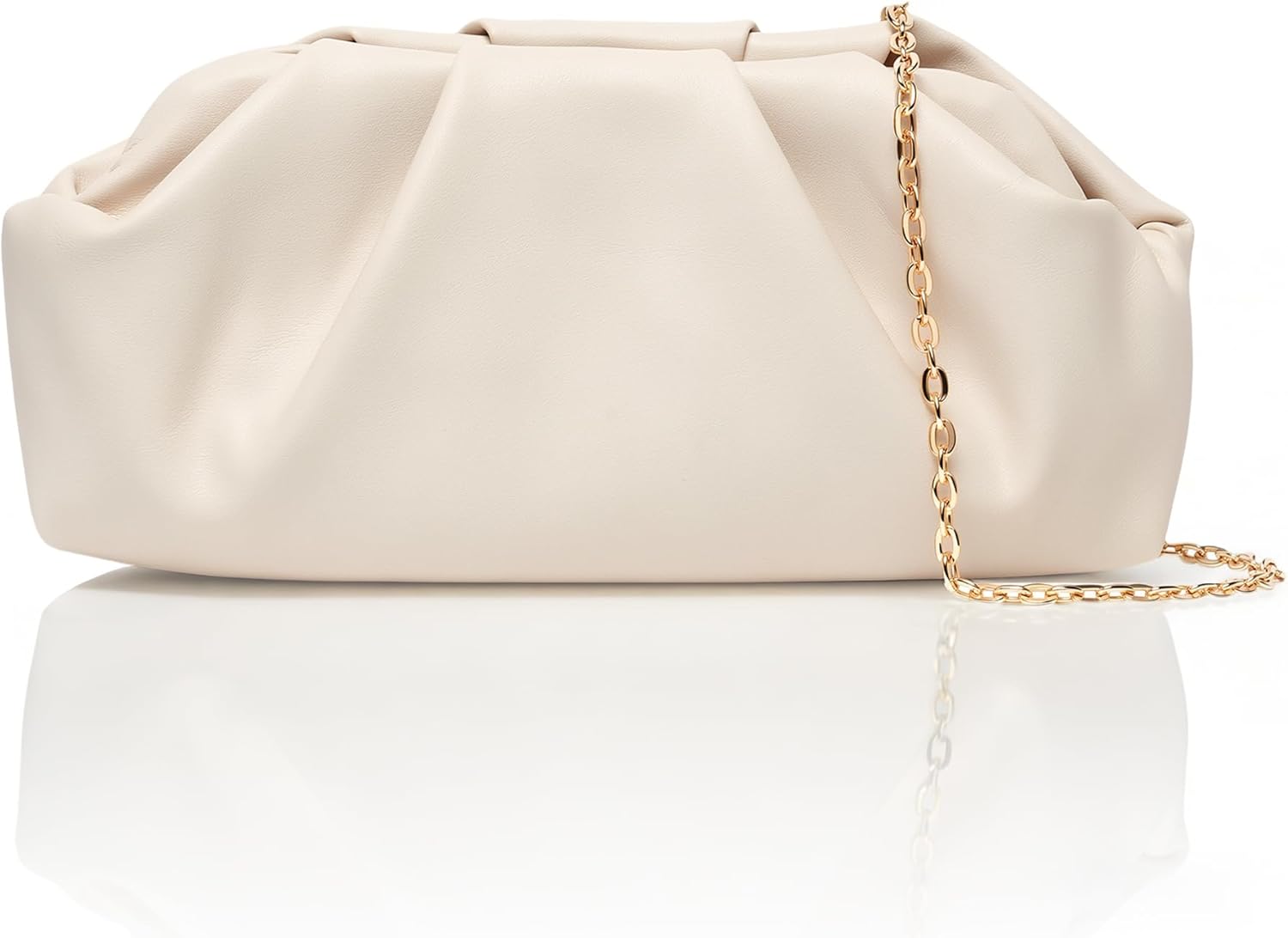Cream Clutch Purse, Womens Clutch Purse with Gold Detachable Chain, Leather Clutch Bags for Women for Wedding Party Evening Bag Gift