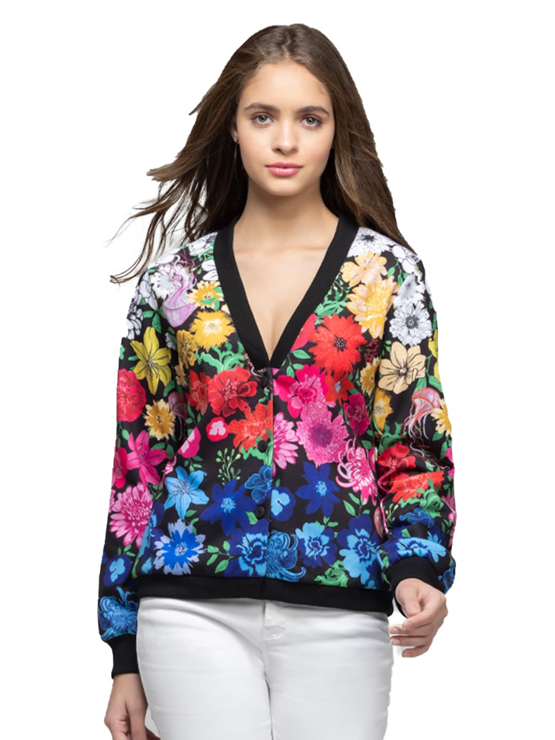 shaye Black V-Neck Floral Print Long Sleeves Casual Sweatshirts for Women-picture-53