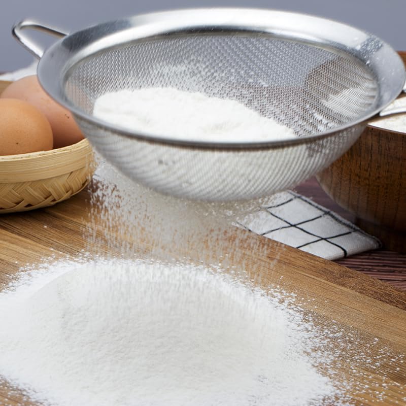 Juego de 3 coladores de cocina, diámetro 7/12/18 cm, colador de acero inoxidable, colador de malla fina con asa, para escurrir pasta, quinua, azúcar en polvo, verduras, frutas, té