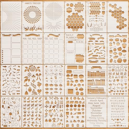 OOTSR 24Pz A13 Plantillas de Diario, 21x14cm Plantilla Pintura de Dibujo Reutilizables DIY Para Cuaderno Bullet Diario, Journal Stencils Decoración de Manualidades para Álbum de Recortes Bricolaje