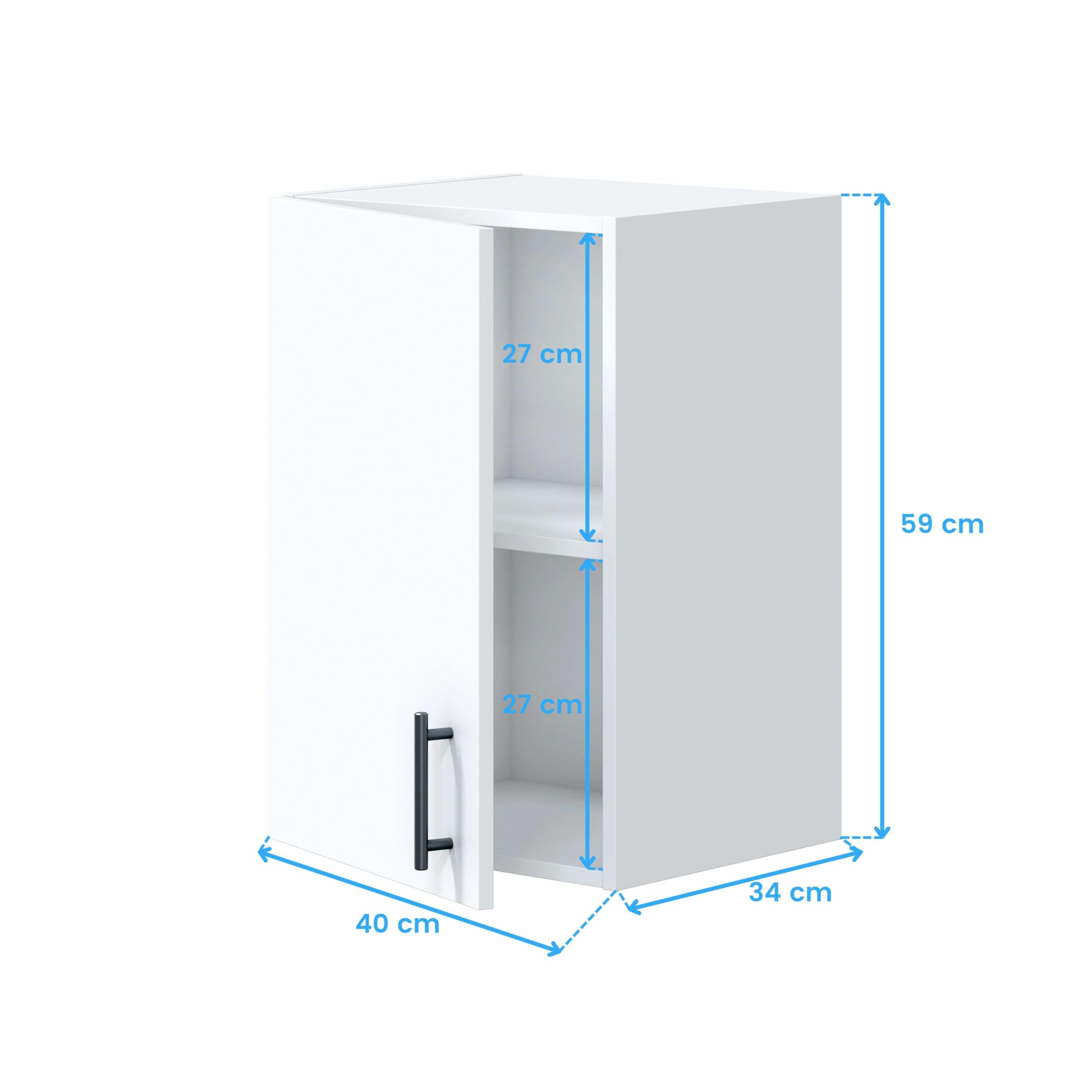 Bricohabitat Módulo Alto de Cocina para Colgar 40 cm Mueble Alto Cocina Moderna Kira en Blanco Brillo 40x59x34 cm