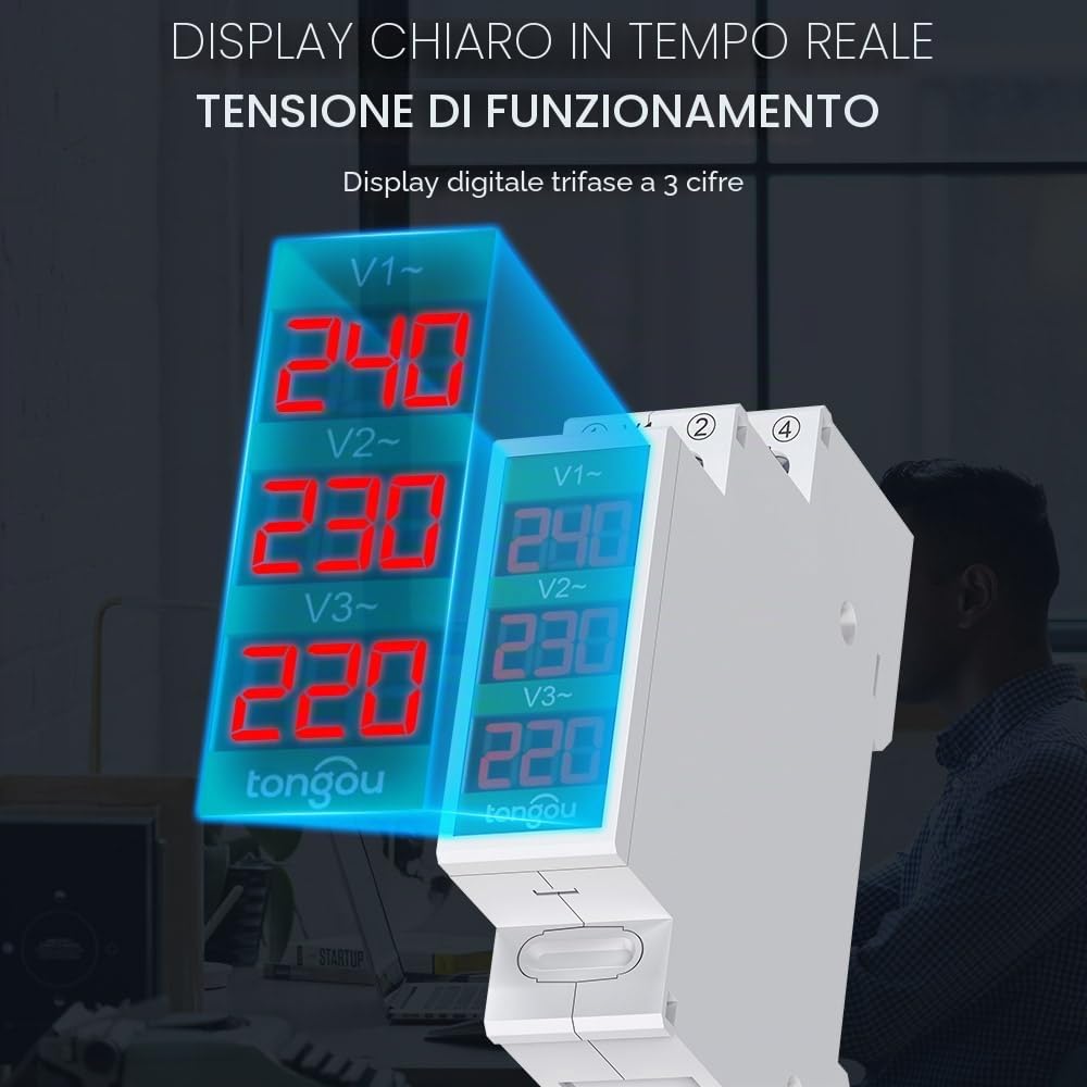 TONGOU - Mini misuratore di tensione modulare DIN Rail Mount trifase con display digitale a LED – Ac 60 – 450 V