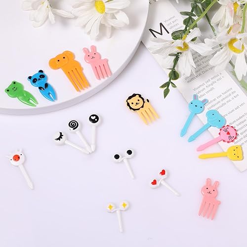 Miniatura 6 de 40 tenedores de frutas para alimentos, púas de plástico para niños, mini ojos, lindos animales, elefantes, león, cerdo, panda, palillos de dientes