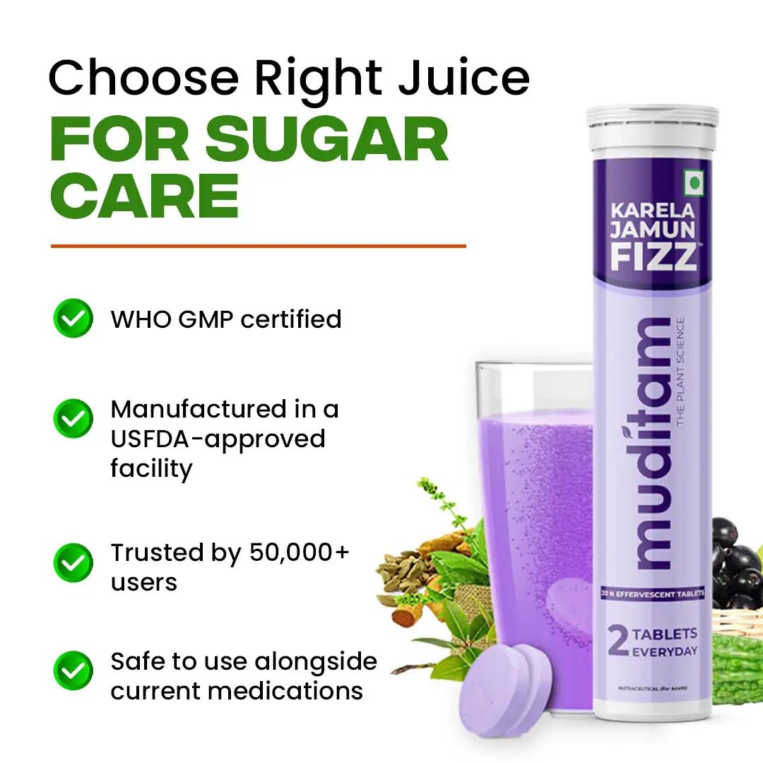 Muditam Ayurveda Karela Jamun Fizz-40 Tablets | Ideal For 20 Days (Karela Jamun Juice) | Helps in High Sugar Condition | Promotes Healthy Glucose Levels | Boosts Digestive Health