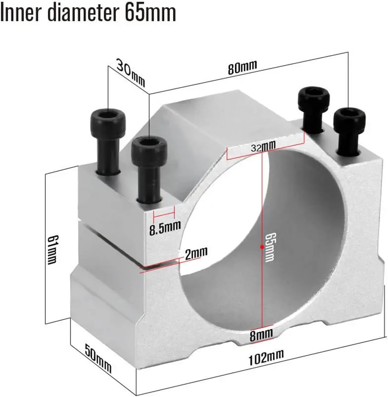 1pcs 52mm 65mm 80mm Aluminium CNC Spindle Clamp Holders Z Axis Motor Mount Bracket 800W 1.5KW 2.2KW Spindle Fixture for DIY CNC Router(80mm Inner Diameter)