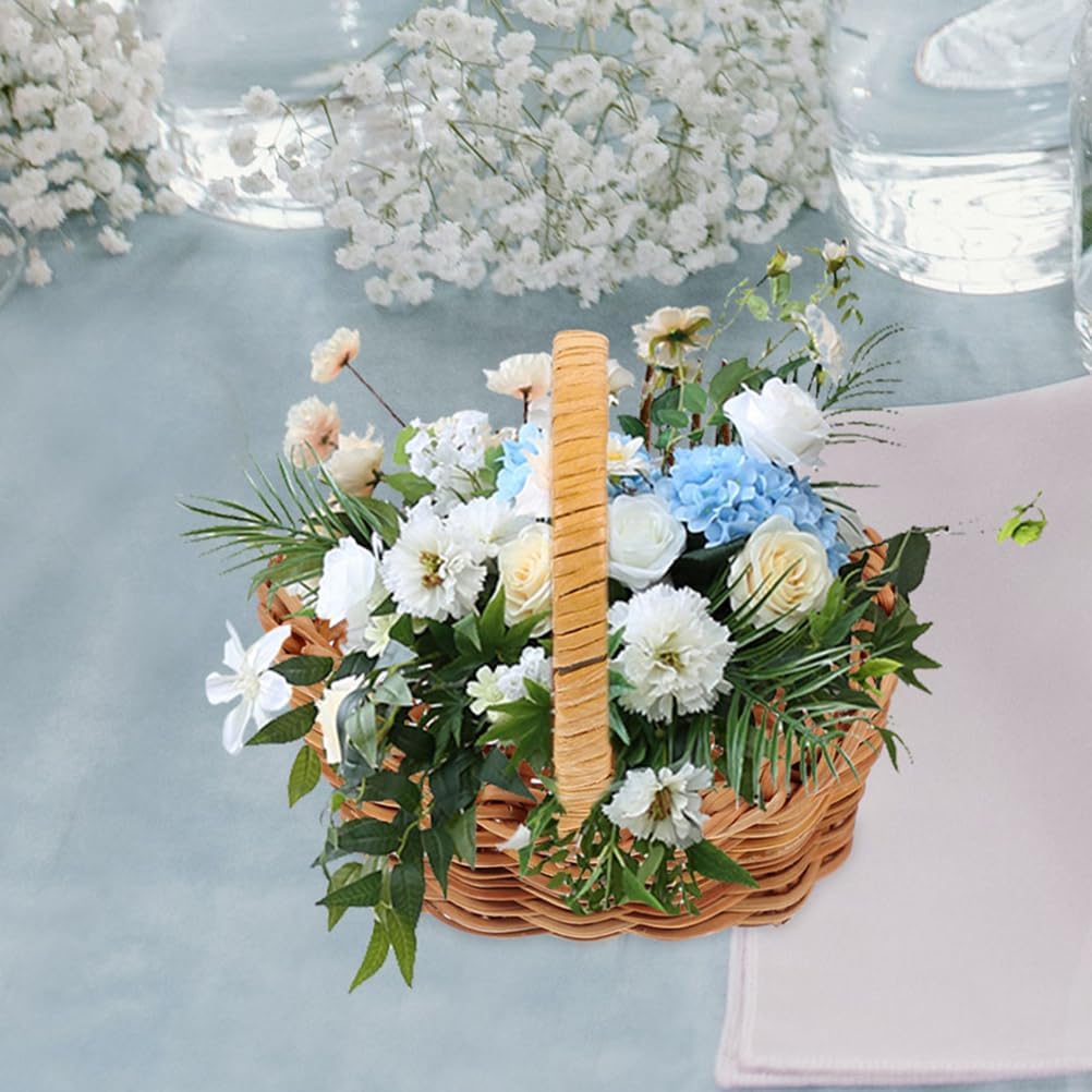 PRETYZOOM 8 Pcs Small Handheld Woven Baskets with Handles Mini Rustic Flower Baskets for Wedding Party Favor Storage and Home Decoration 2.95X2.95X8.66In