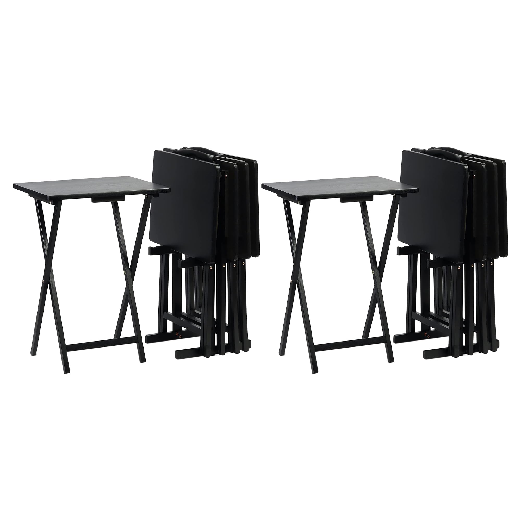 PJ Wood - Folding Wood TV Tray Table Set - Black 10-Piece