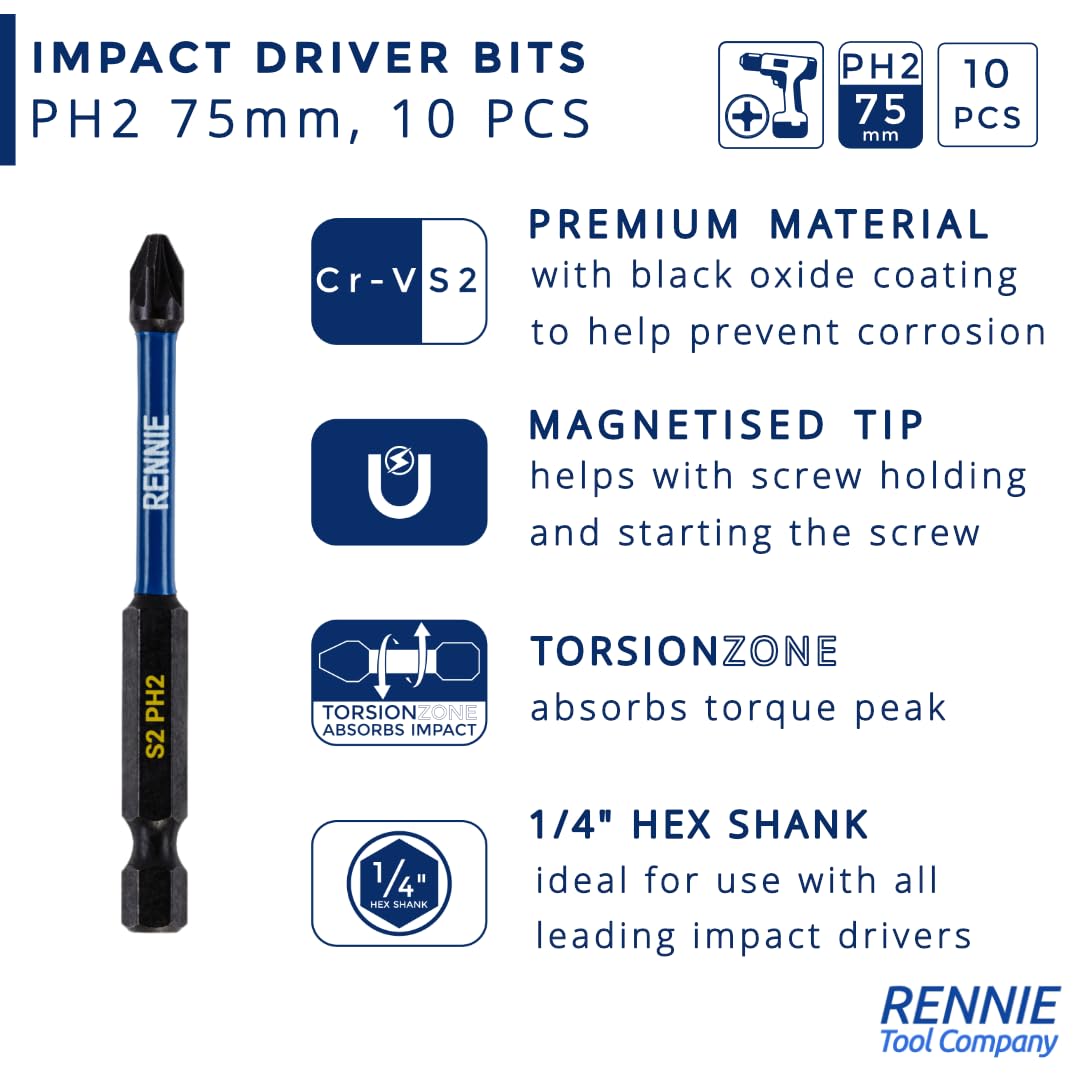 10 X Rennie Tools 150mm Long PH2 Impact Screwdriver Driver Bits Set - View #10