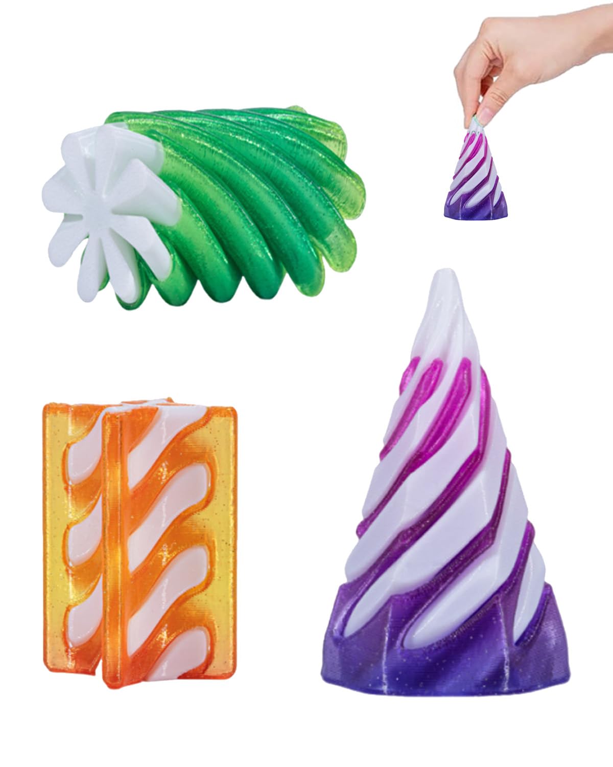 3 PCS Fidget Toys Adults, Assorted Shaped Stress Relief Toys, Fidget Decor for Enhanced Focus, Innovative Gadgets for Relieve Anxiety, Fidget Toys for Bedroom, School, Gift (Green, Purple, Orange)