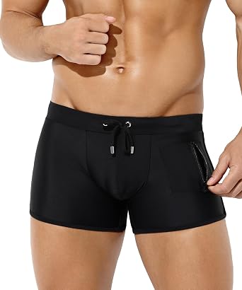 Men's Swimming Trunks Shorts with Zipper Pockets Quick Dry Swimwear Boxers Underwear Drawstring Summer Beach Board Shorts Swimsuit Bottom