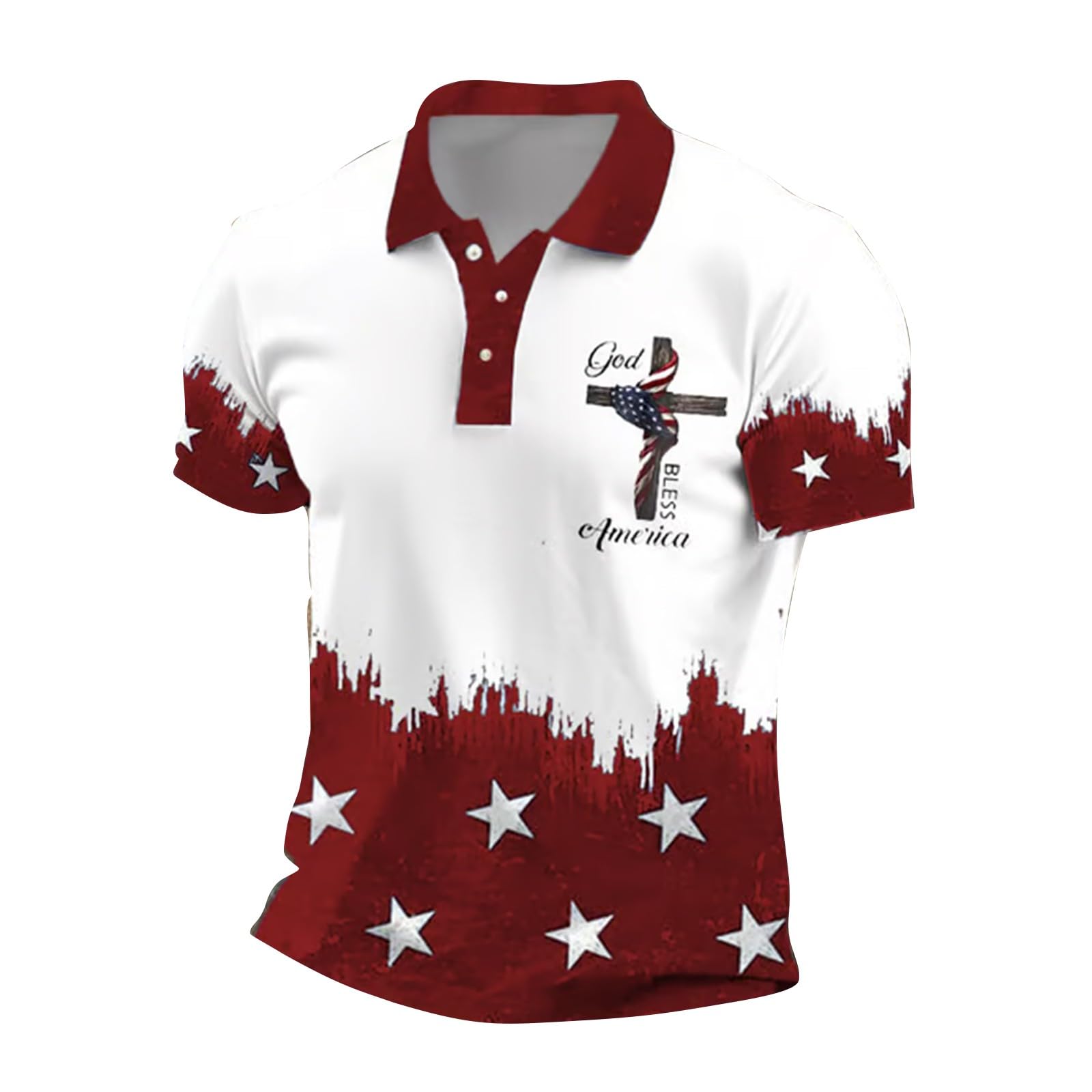 Men's Polo Shirt Short Sleeve Quick Dry American Flag Print Graphic Split Color Golf Shir…