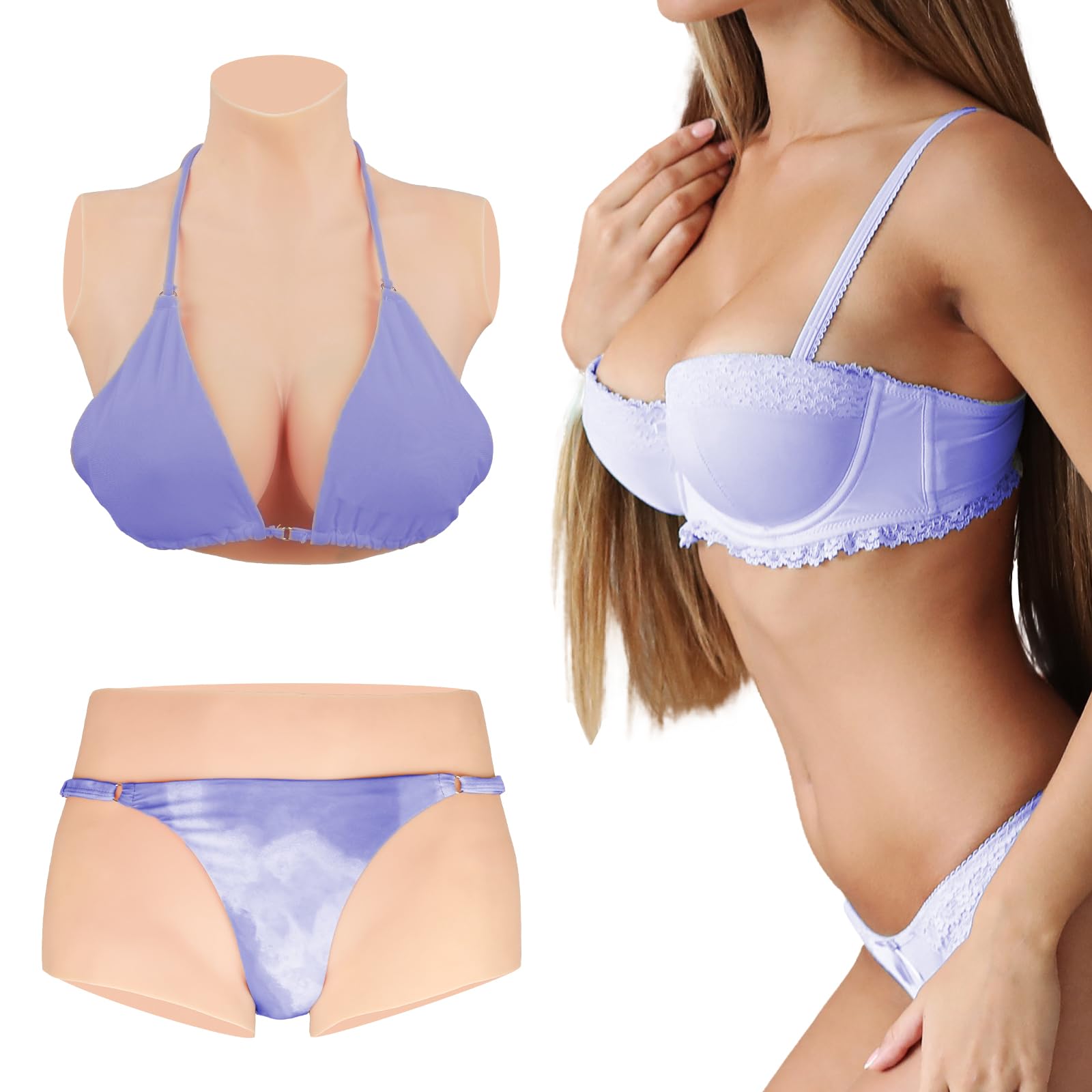 Minaky Silikon Brüste & Crossdresser Silikon Höschen aus Weichem Silikon Realistische Anzug Body Shaper Enhancer für Transgender Kleidung Drag Queen, C Cup, Mit Katheter