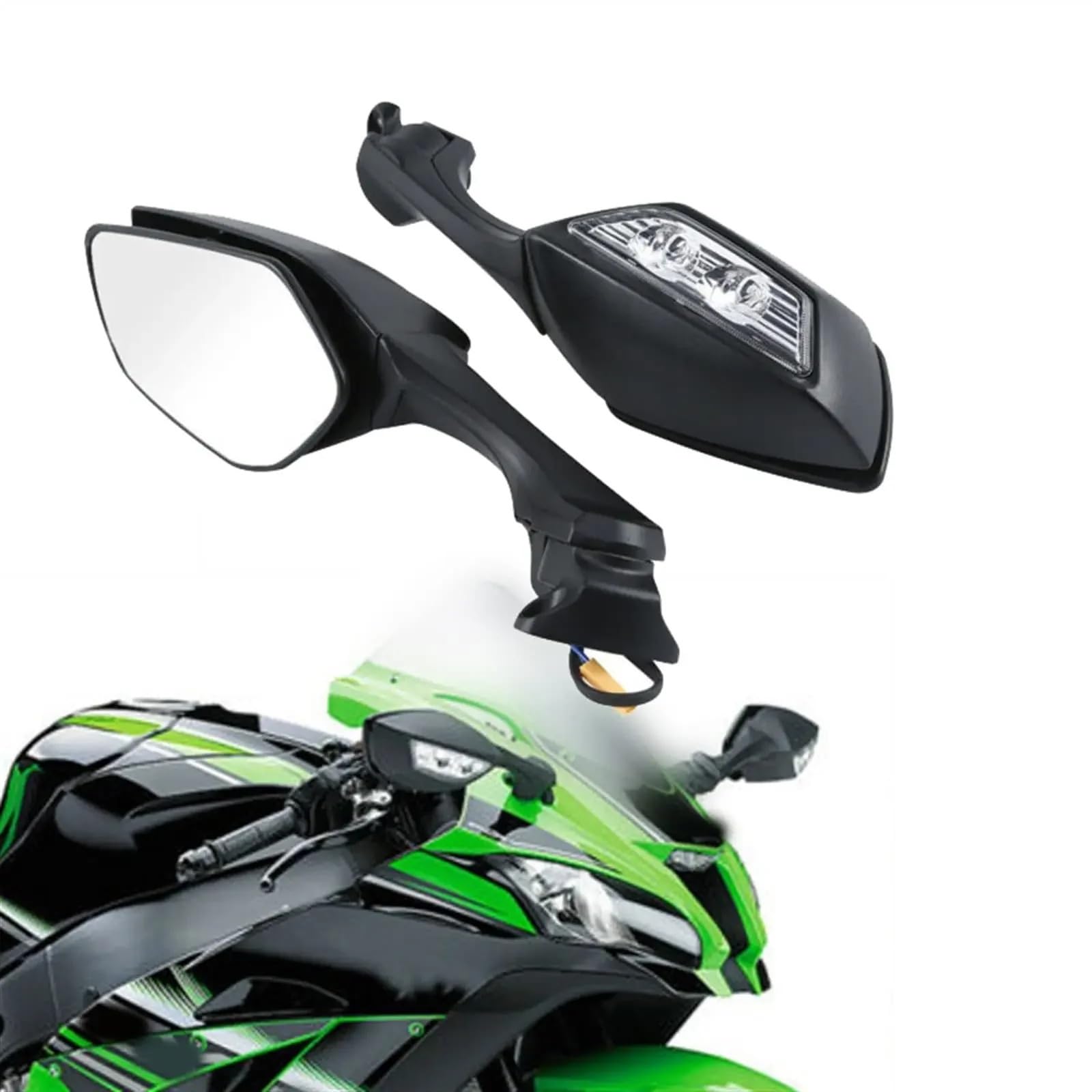 Moto Lusterko końcówkowe kierownicy Motocyklowa k Pasuje Do Ninja ZX 10R 2011-2015 2016-2020 H2 2014-2015 Lusterko Wsteczne Motocykla Z Włączony Kierunkowskaz Lusterka Boczne