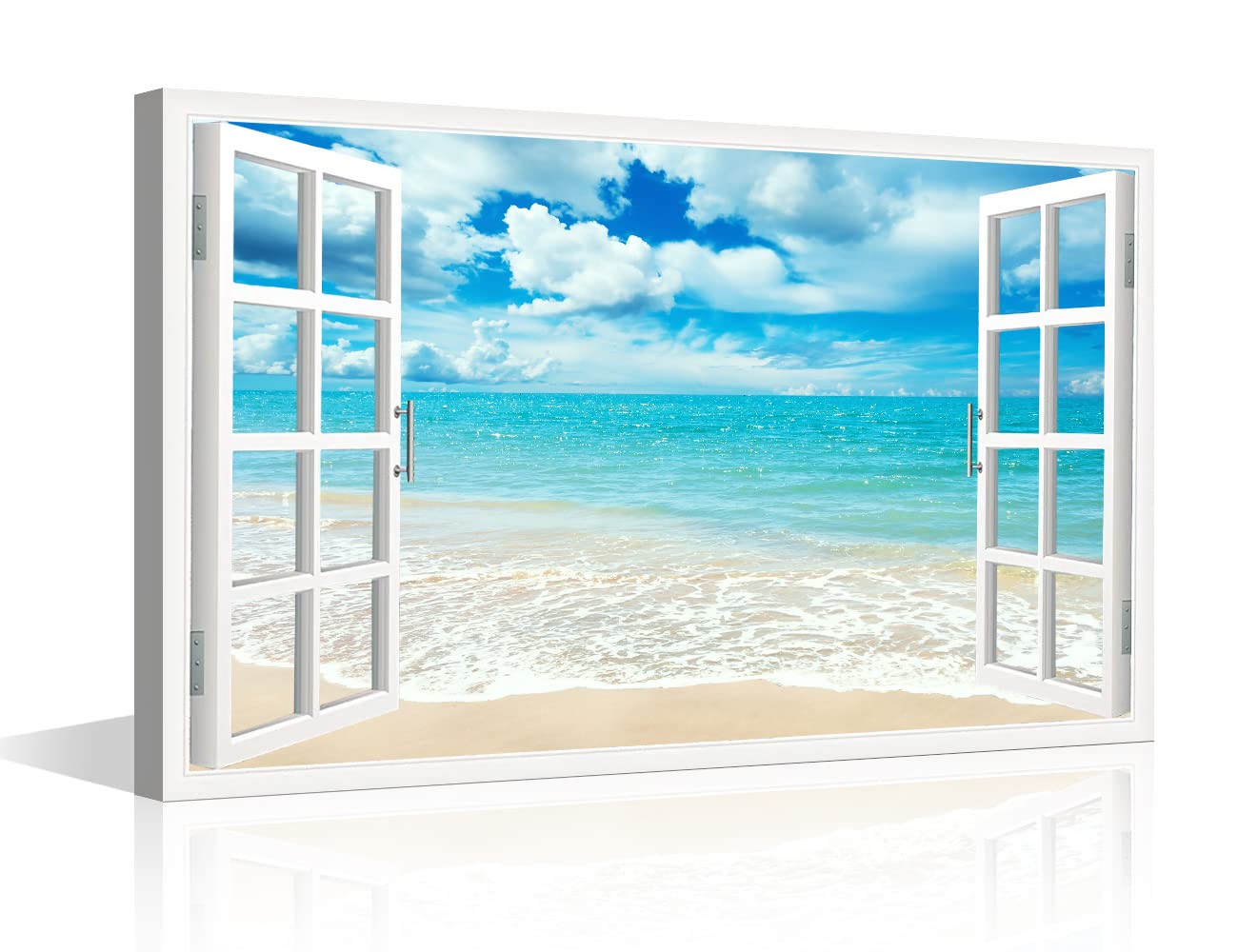 TISHIRON 3D Window View Seaside Effect Canvas Wall Art Prints for Living Room Bedroom Decor Office Kitchen Home Decoration Framed Ready to Hang 12x18inch — view 27