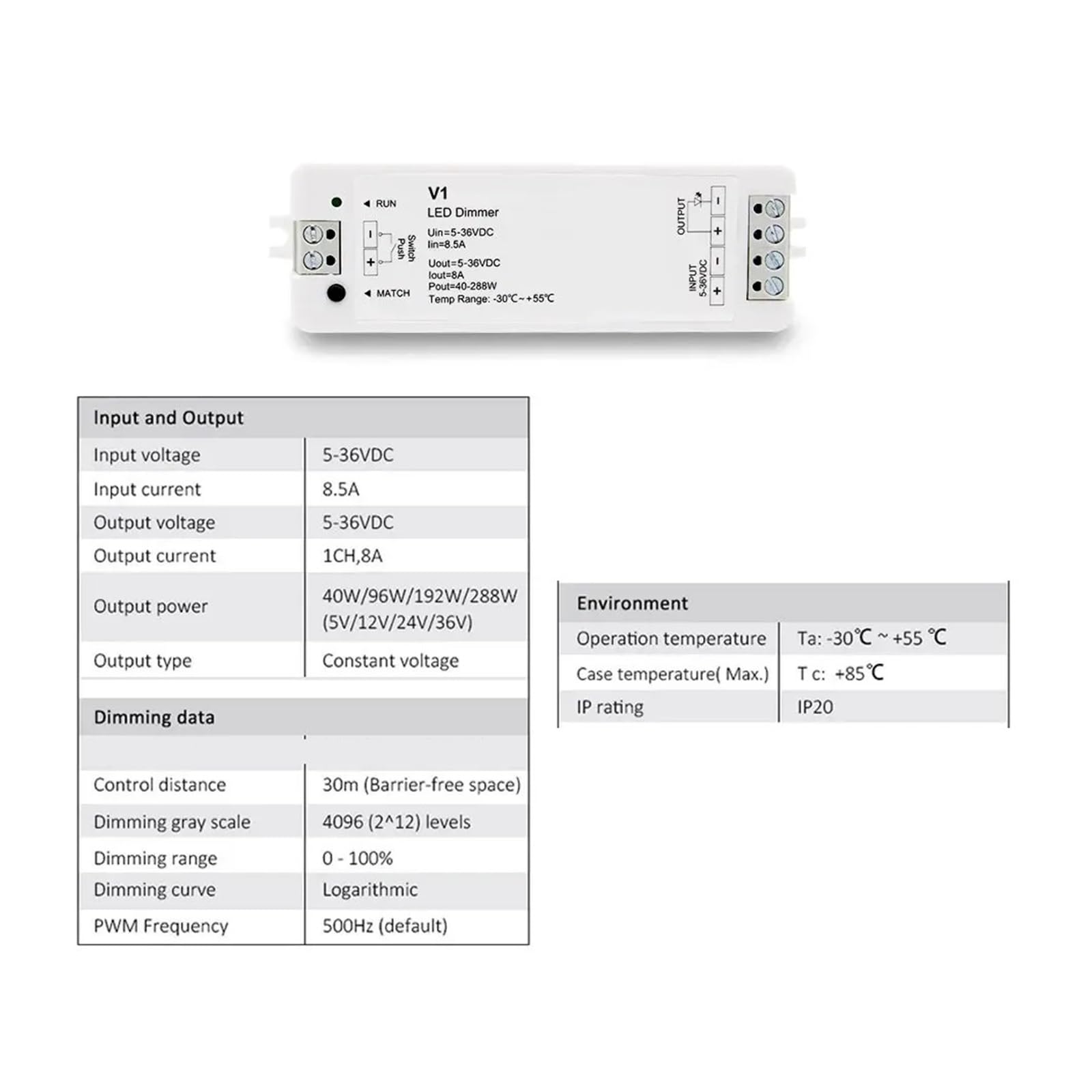 Regulador de intensidad LED V1, 12 V, 24 V, 36 V, 5 V, 8 A, 2,4 G, control remoto táctil, interruptor de atenuación LED, tira de luz de un solo color COB 2835(V1 Receiver Only)
