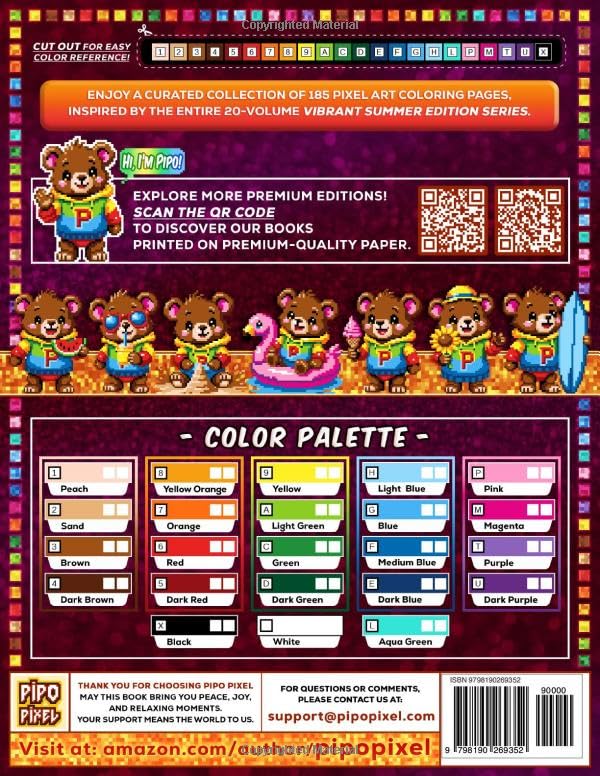 185 Color by Number Coloring Book - Mega Surprise Mix - Vol. 12: 185 Pixel Art Designs - Inspired by 20 Vibrant Summer Edition Volumes image 3