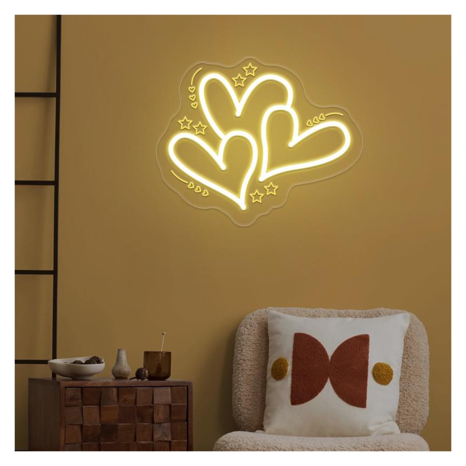 SHOUXI Sign Lamp Three Heart Neon Sign, Suitable for Minimalist Home Decor with Brightness Adjustable 31cmx38cm