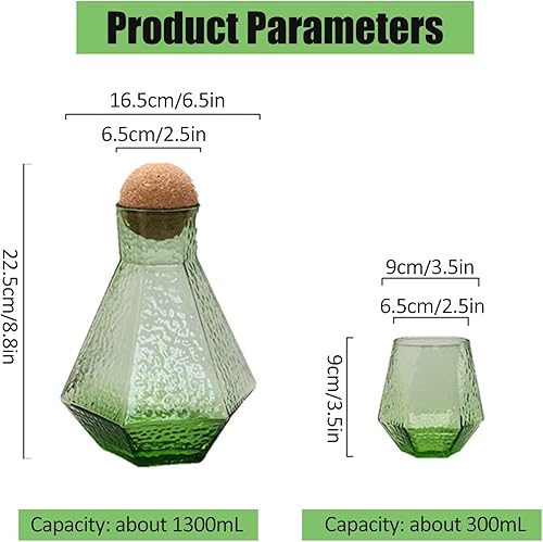 Miniatura 7 de Asodomo Juego de 3 jarras de agua de noche para la noche, 1 jarra de 44 onzas y 2 vasos de 10 onzas, jarra de agua creativa geométrica de vidrio con
