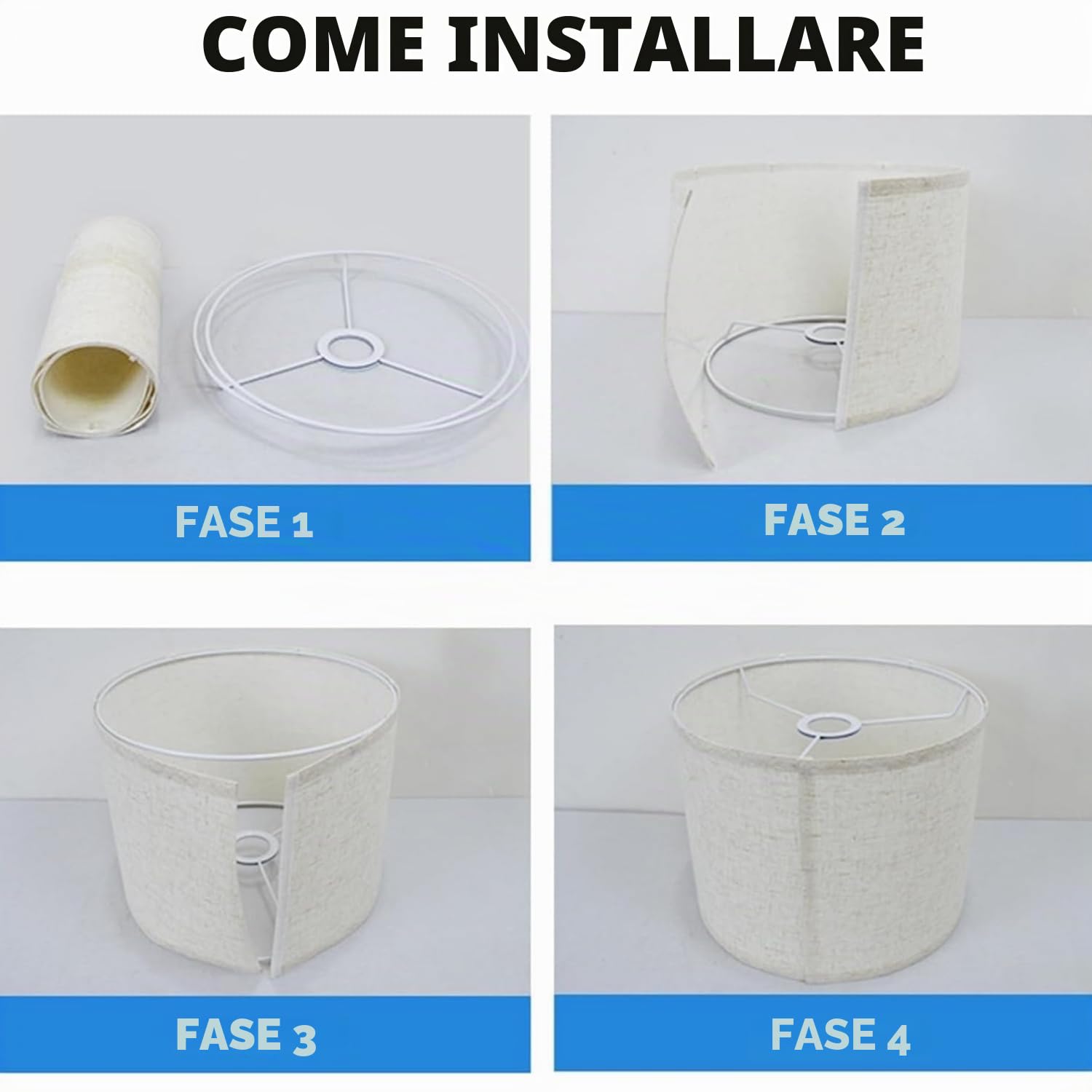 30x20 cm Paralume in Lino da Tavolo Rotondo Paralume per Lampade da Tavolo E27 Paralumi in Tessuto per Lampada Terra Sospensione Comodino (Beige-Bianco)