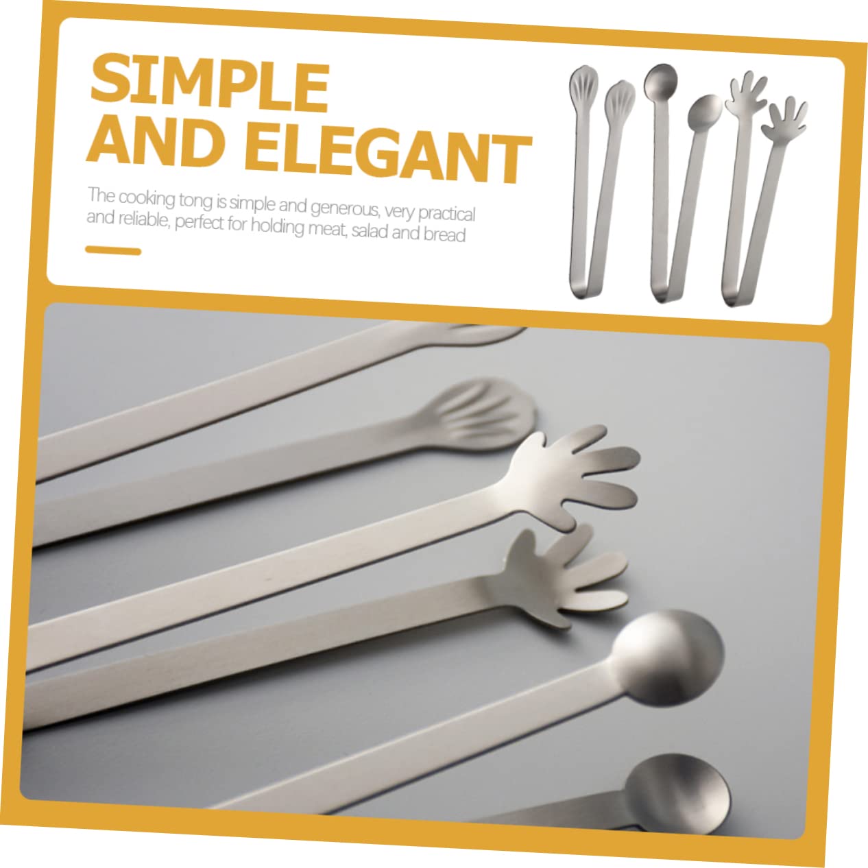 GRIRIW 3Pcs Stainless Steel Ice Tongs Dessert Serving Clips for Ice Cubes Cocktails Camping and Parties Food Tongs for Easy Handling