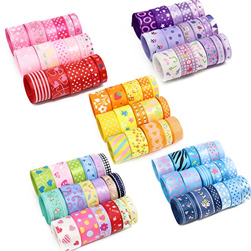 60yards 12Yards Per Range Total 5 Ranges 1Yard Each Grosgrain and Satin Ribbon Assortment Style Size Randomly