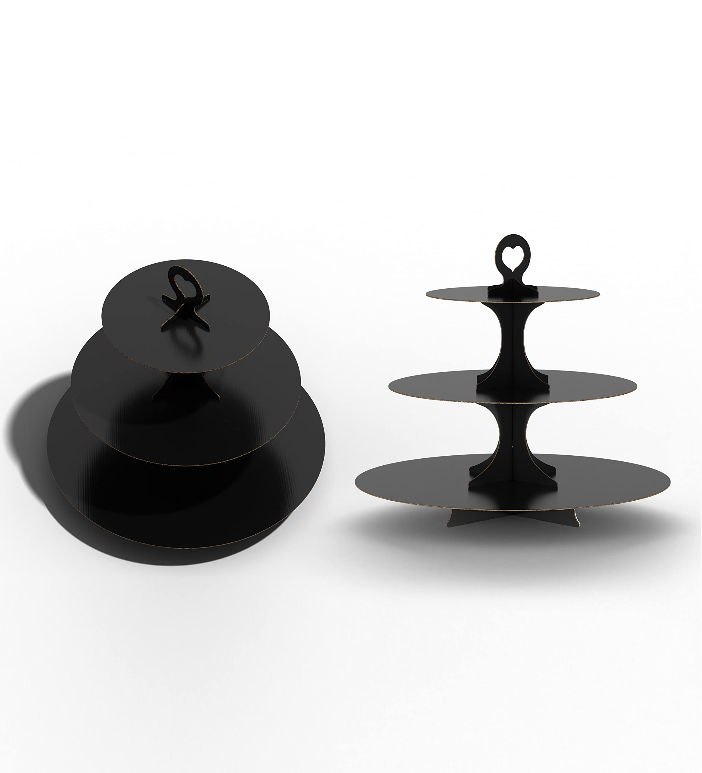 BLISSUR - Soporte para magdalenas, soporte para magdalenas negro, soporte para magdalenas de 3 niveles de cartón (paquete de 2, negro)