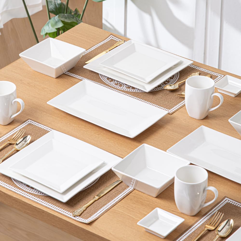 Porlien Juego de 3 platos rectangulares de porcelana blanca de 12 pulgadas para fiestas, bodas y entretenimiento, bandeja de servir para cenas, aperitivos y postres
